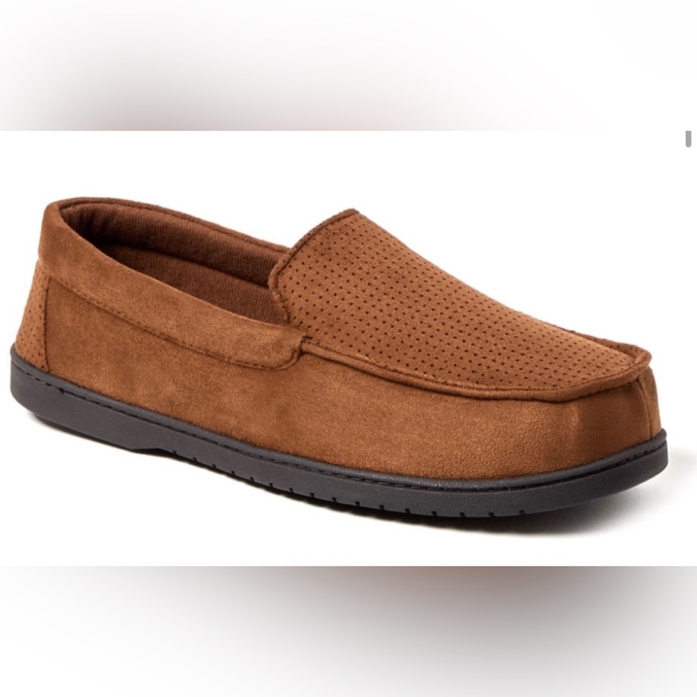 DEARFOAMS Mens Microsuede Moccasin Slippers Size Small 7-8 Tan Washable New